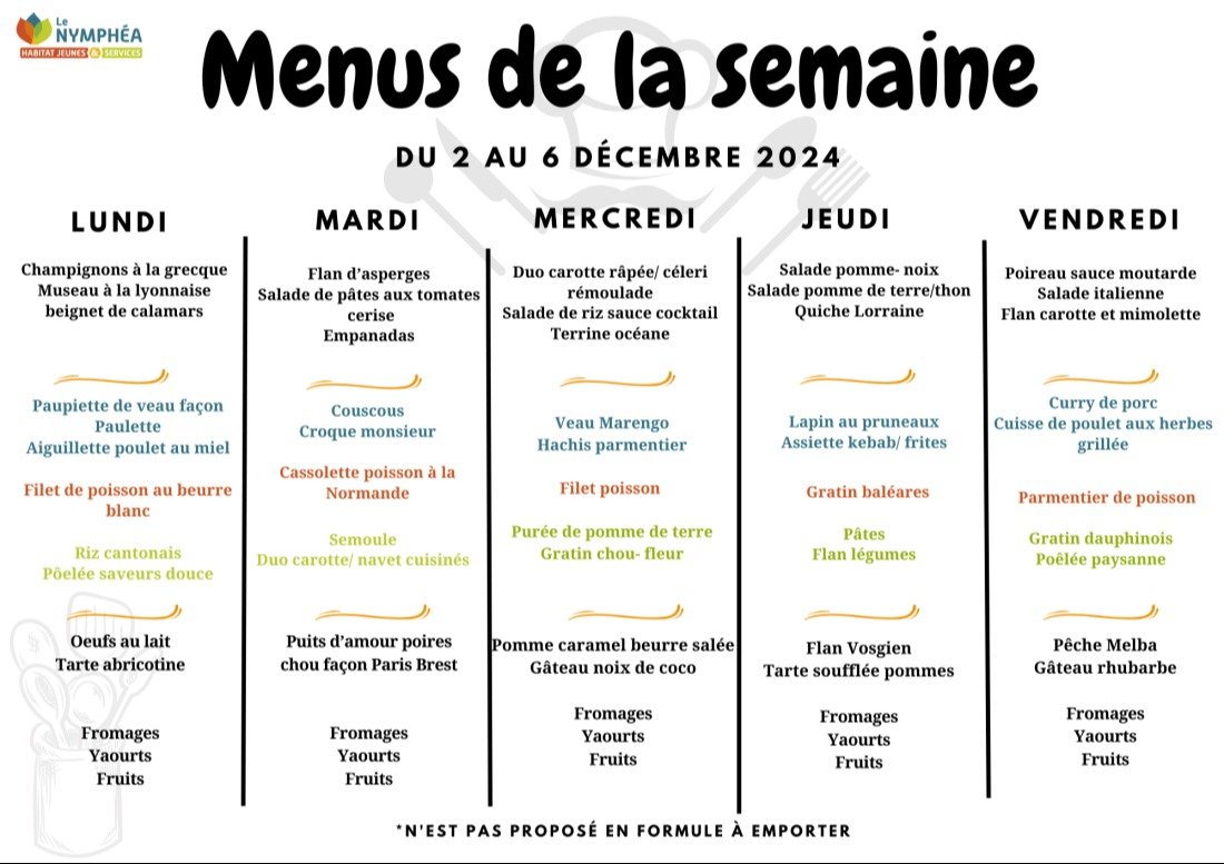 Menu de la semaine