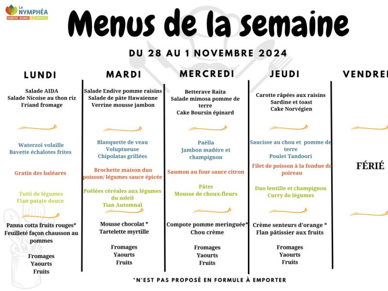 Nos menus du 28 au 1er novembre 2024 